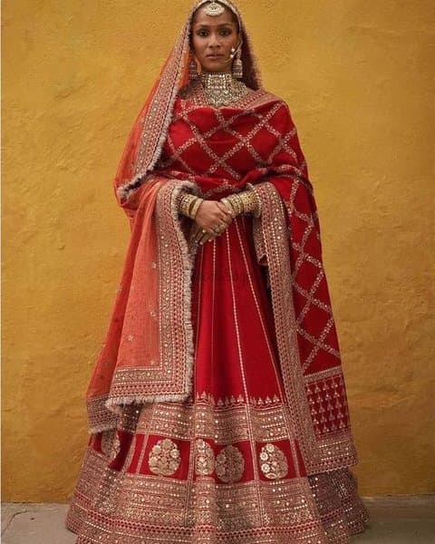 Red velvet bridal lehenga