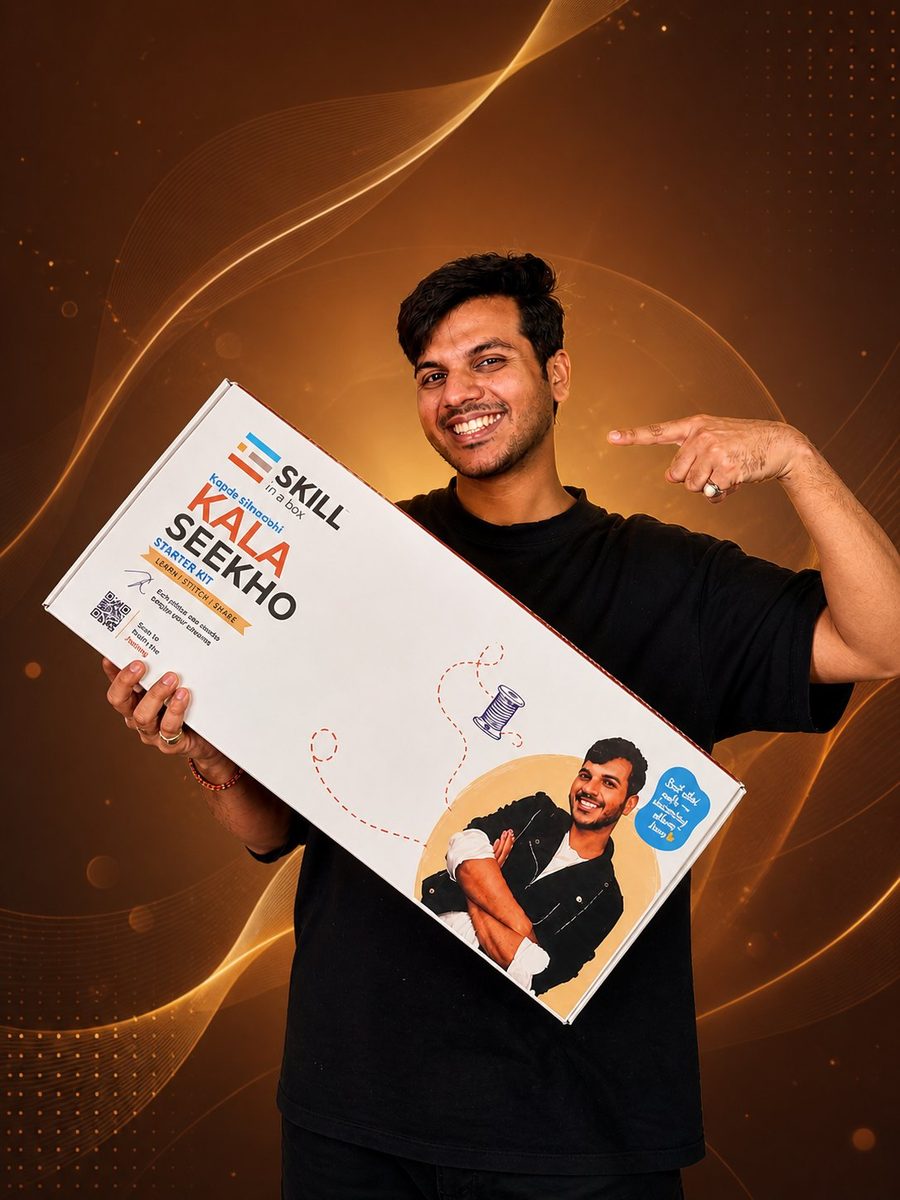 Ritvik Chauhan holding Blouse Masterclass Kit
