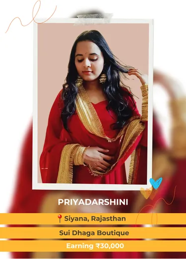 Priyadarshini, Siyana, Rajasthan — Sui Dhaga Boutique, ₹30,000 a month